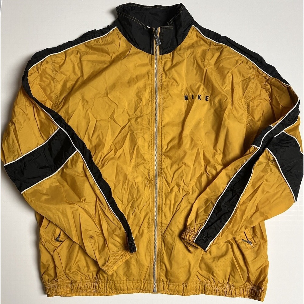 Vintage Nike Jacket Mens 2XL XXL Full Zip Nylon Yellow Orange Windbreaker 90s